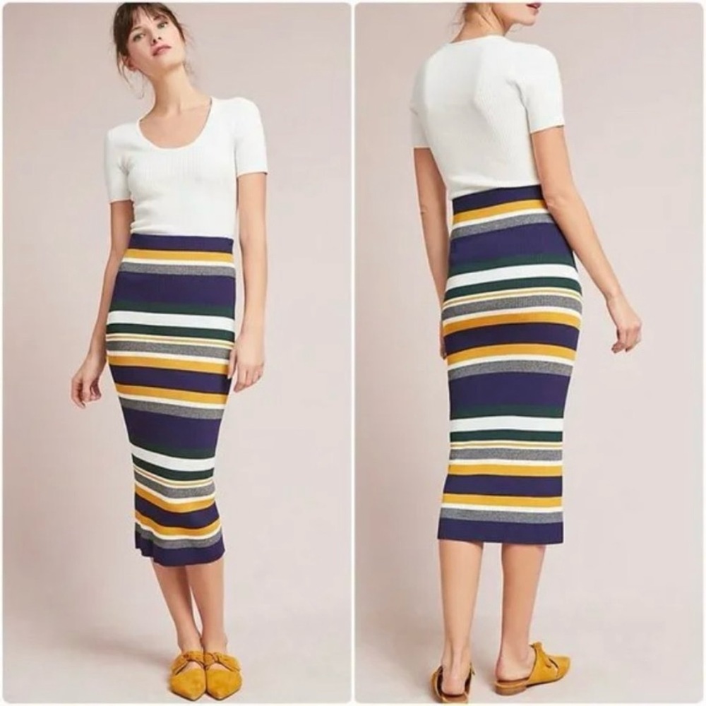 ANTHROPOLOGIE Callahan Greenwich Striped Knit Sweater Skirt Size M